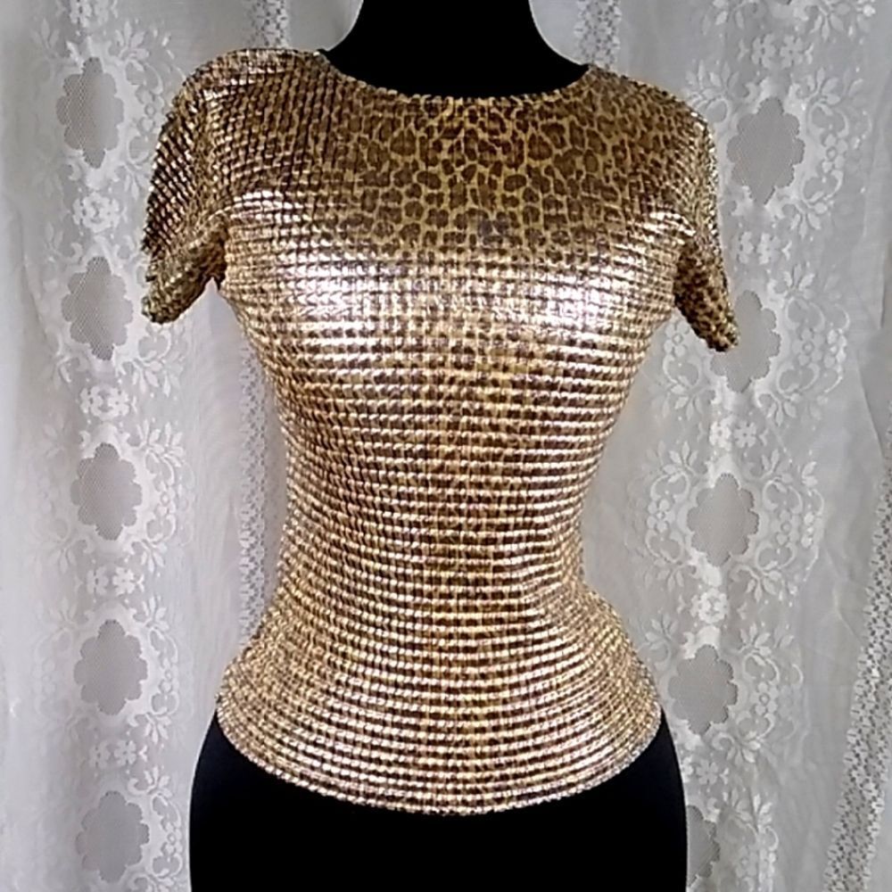 Kisca By Komarov Sthecht Made In USA Ws, Sz 1 Black &Gold Metallic Snake Print